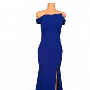 Xscape Strapless Dress in Deep Blue